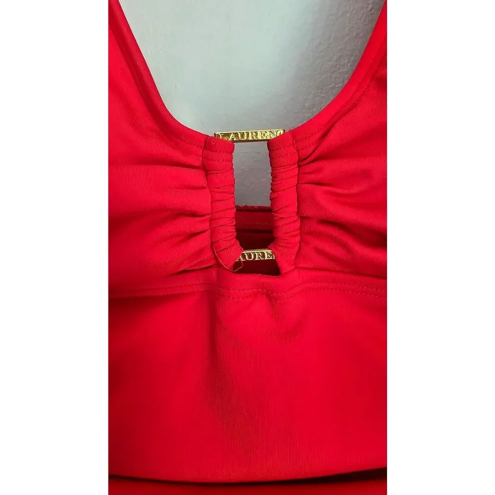 Lauren Ralph Lauren, Square Ring, Tummy Control, One Piece Swimsuit, Red, Sz 10
